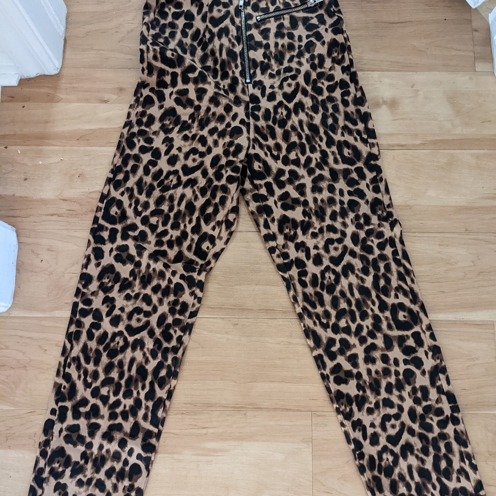 Reformation Brandon Leopard Straight Pants Exposed Zip Size 4